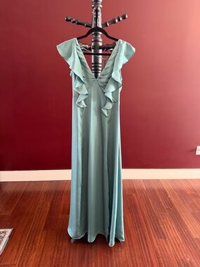 Ruffled V-Neck Maxi Dress in Aqua Green